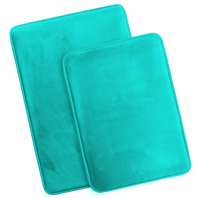 Clara Clark 2 Piece Bathroom Rugs Bath Mat Set, Velvet Memory Foam Bath Mats for Bathroom - Non-Slip, PVC Backing Bath Rugs, Washable - Dries Quickly, Teal - Image 2
